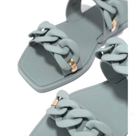 !! NEW !! Jelly Slide Sandals with Chain Detail in Matte Sage Green - Picture 2 of 11